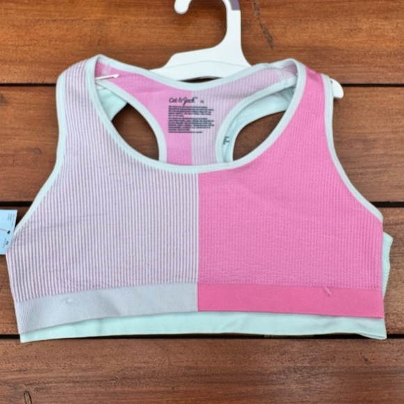Cat & Jack Girls' 2pk Ribbed Sports Bra - Pink and Mint Size XL NWT - Picture 5 of 6